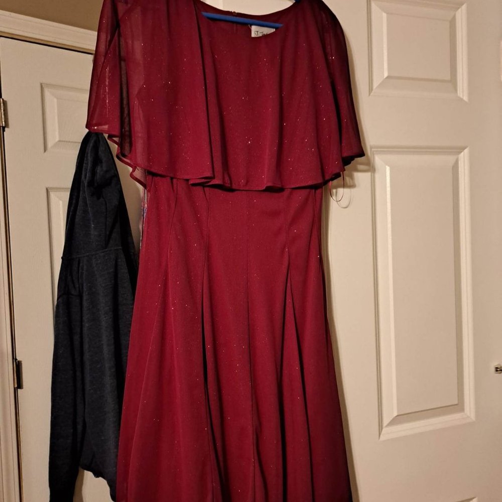J. Taylor Red (Glitter) Dress with Attached Capelet